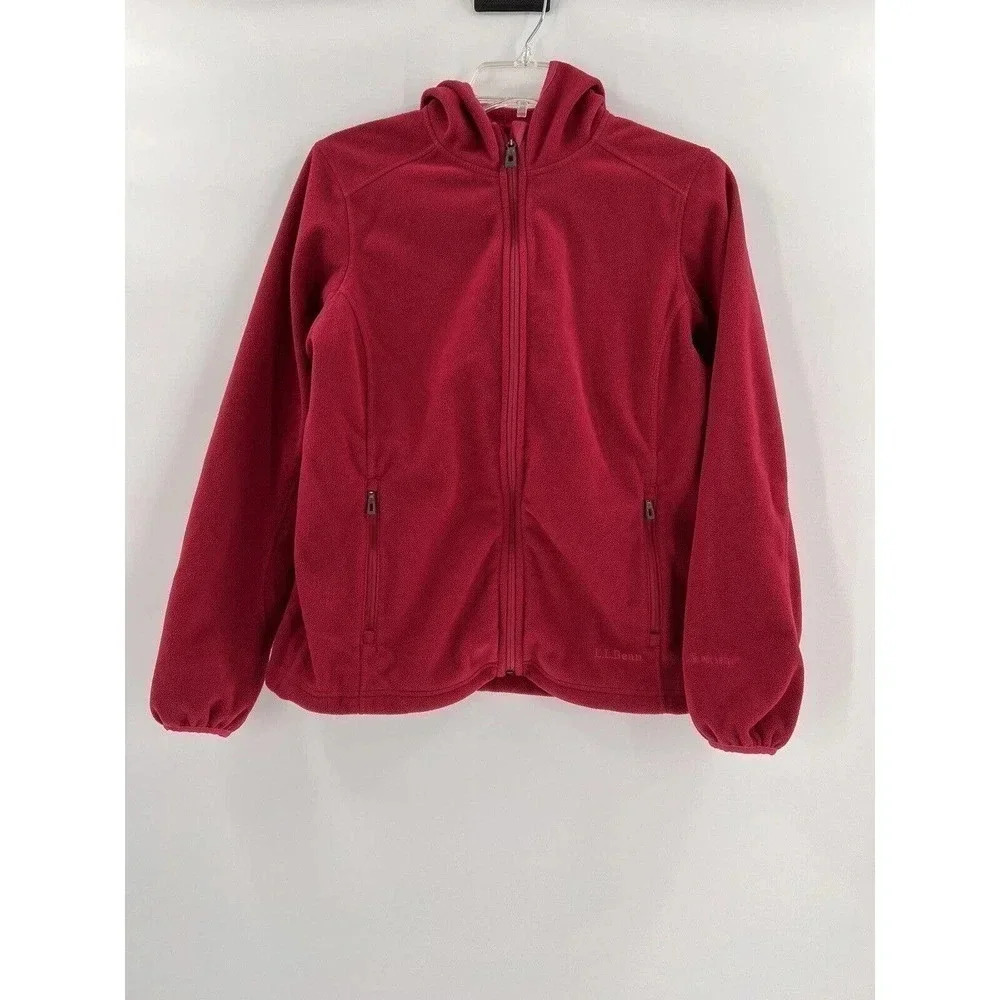 LL Bean Jacket Womens XSmall PINK Fleece Full Zip Hooded Polartec Windbloc
